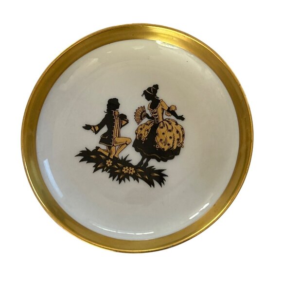 Vtg Furstenberg Gold Rim Plates Set Of 2 Silhouette Design 4.5" Diameter - Picture 2 of 6